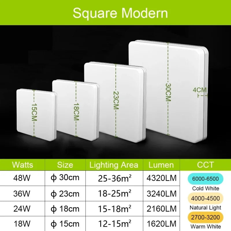 Ultra-Thin LED Flush Mount Ceiling Light 48W 6500K Square Iron Acrylic AC 90-260V