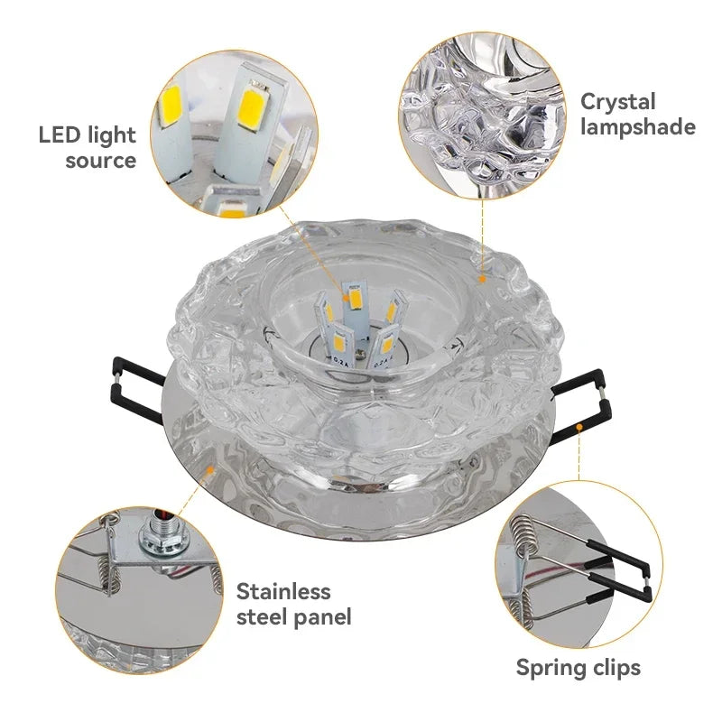 Crystal G4 LED Flush Mount Ceiling Light 5W 10cm Round Chrome Metal Embedded AC 85-250V Corridor Porch Balcony Bedroom