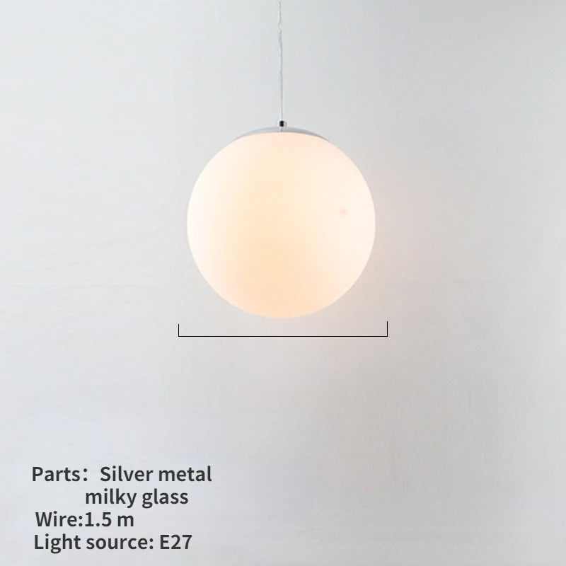 Nordic Glass Ball Pendant Light 10-40cm E27 G9 White Iron AC 90-260V 120cm Wire 3-5m²