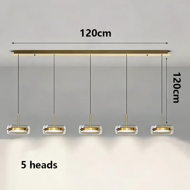 Modern Multi-Head Glass Pendant Light 1 3 4 Heads 5-60W Ironware Dimmable AC 90-265V