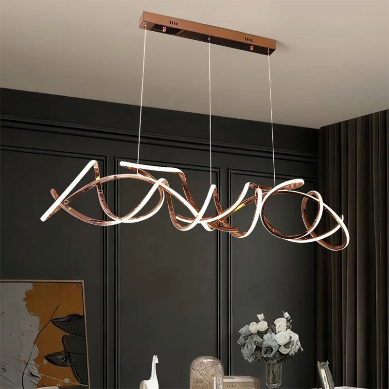 Modern Linear Alloy Acrylic Pendant Chandelier 130-200cm 80-150W Dimmable Remote AC 90-265V