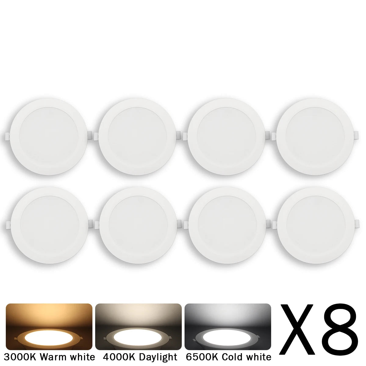 8-Pack LED Recessed Downlight 3 4 5 6 8 Inch 3-CCT 3000K 4000K 6000K AC 110-240V Round