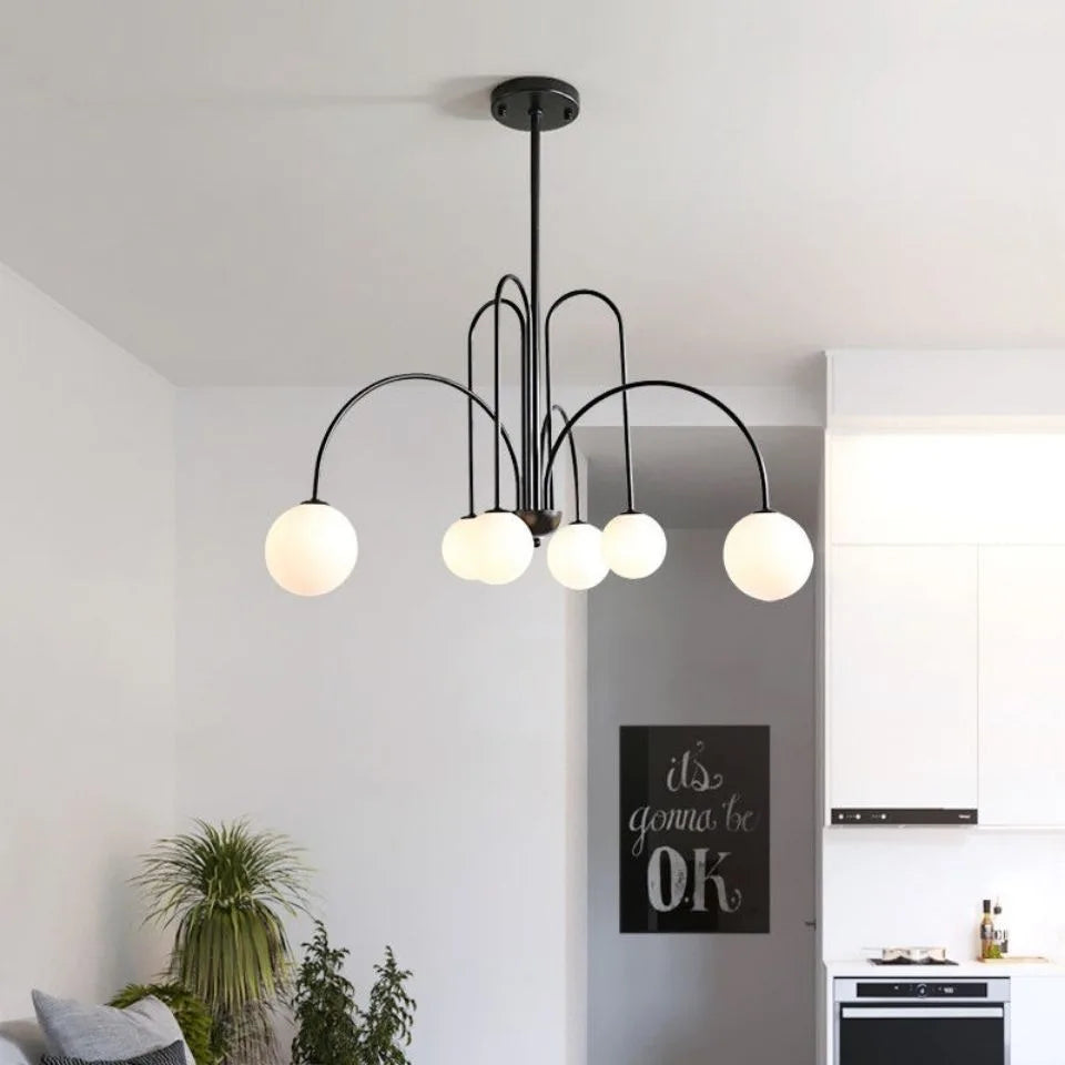 Nordic Minimalist G9 Pendant Chandelier Iron Frosted Glass Black Gold Red 90-260V