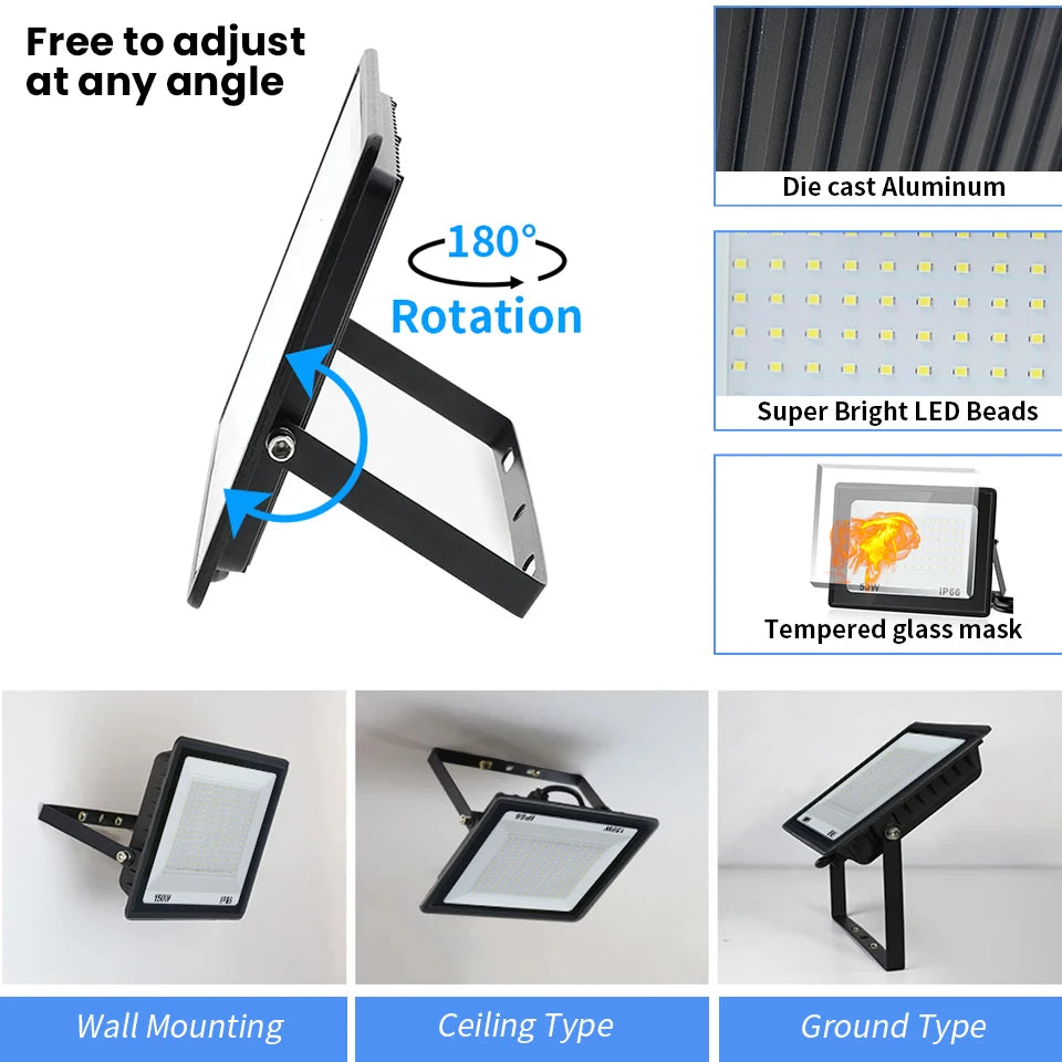LED Flood Light 10W 20W 30W 50W 100W 150W 200W 300W IP66 Waterproof AC 110-220V
