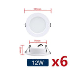 LED Recessed Downlight 5W 9W 12W 15W 18W Epistar DC12V DC24V AC110-220V 120° 6 Pack