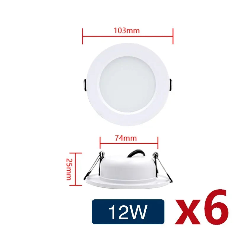 LED Recessed Downlight 5W 9W 12W 15W 18W Epistar DC12V DC24V AC110-220V 120° 6 Pack