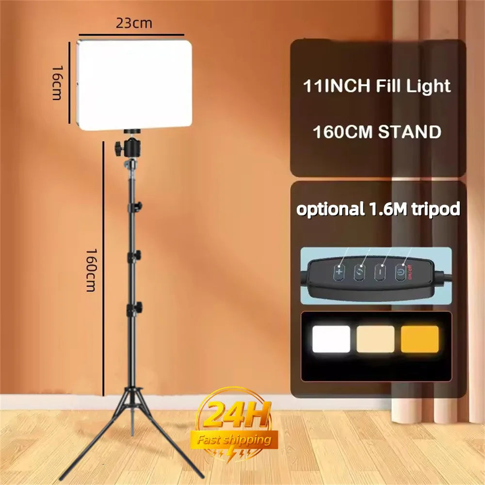 11-Inch LED Photography Fill Light 2700-6500K Dimmable 1/4" Mount Remote Tripod USB 5-20V