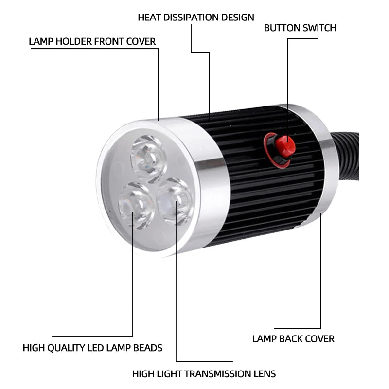 LED Machine Tool Work Light 3W 6W 9W Flexible Hose Arm Magnetic Screw Base CCC
