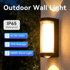 IP65 Waterproof LED Outdoor Wall Sconce 12W Warm White 3000K ABS AC 85-265V Porch Courtyard Garden Black White