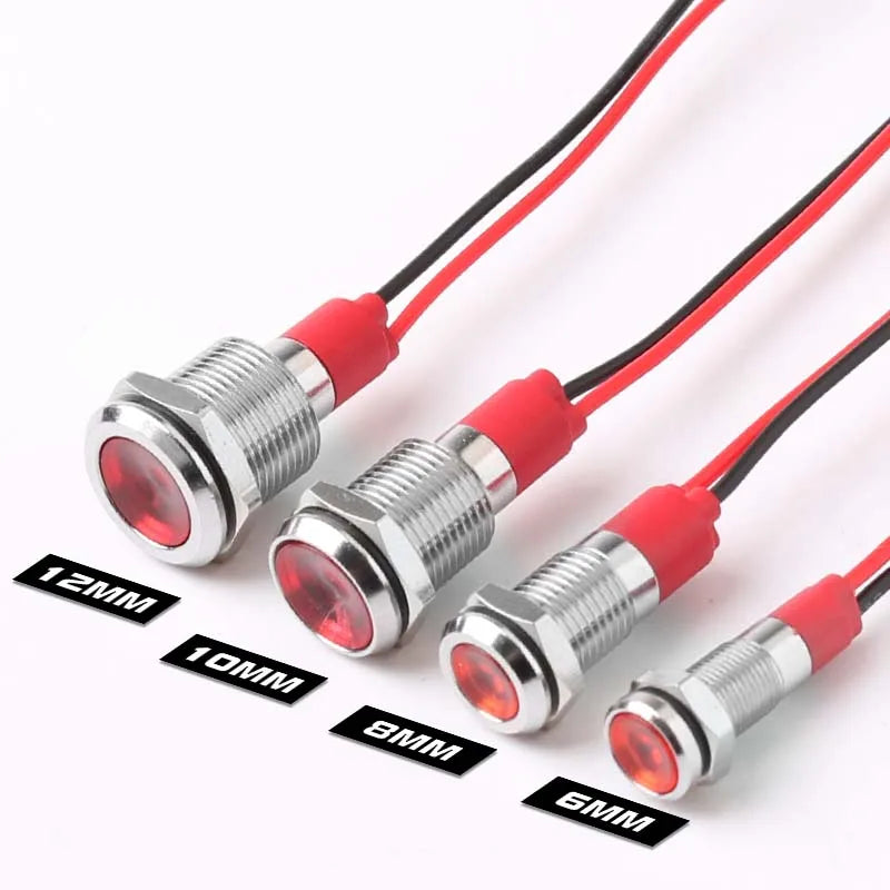 Metal LED Indicator Pilot Light Copper IP66 Waterproof 6mm 8mm 10mm 12mm Panel Mount AC DC 3-220V Red Yellow Blue Green White
