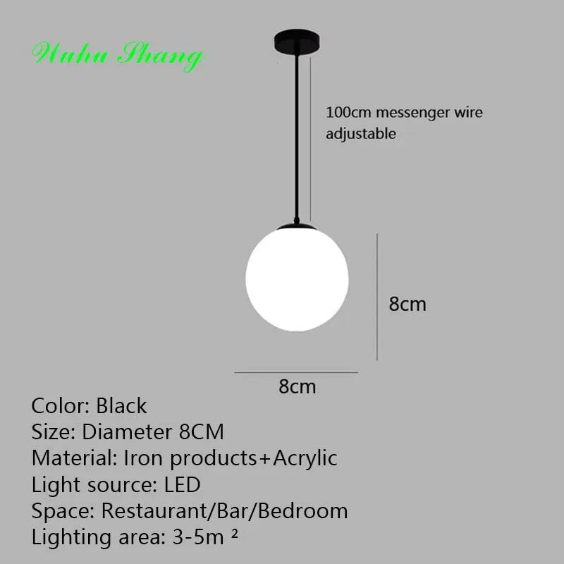 Frosted Acrylic Ball Pendant Light Milky White E27 8-35cm 100cm Cord AC 110-240V Scandinavian