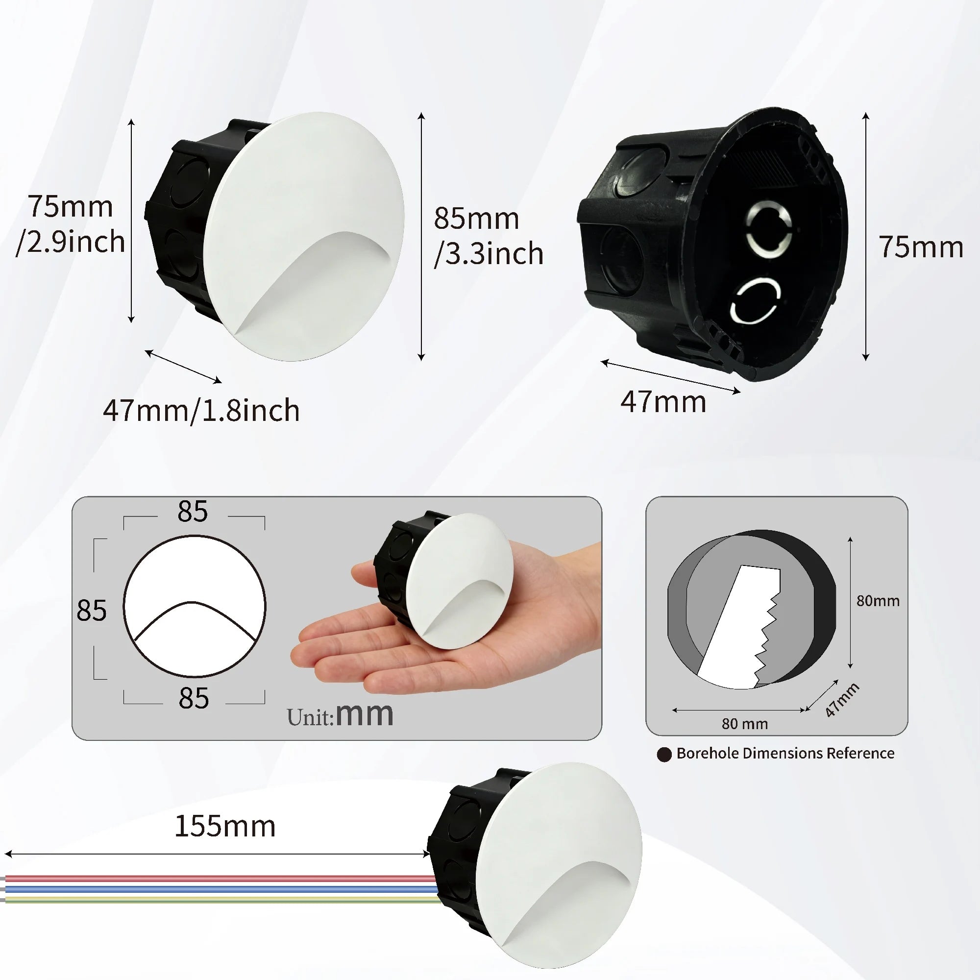 3W LED Recessed Step Light Square Round Black White AC 90-260V Anti-Glare Stair Wall