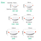 Dimmable LED Recessed Downlight 3W-30W 120° CRI 85+ 95-110lm/W White Black AC 85-265V