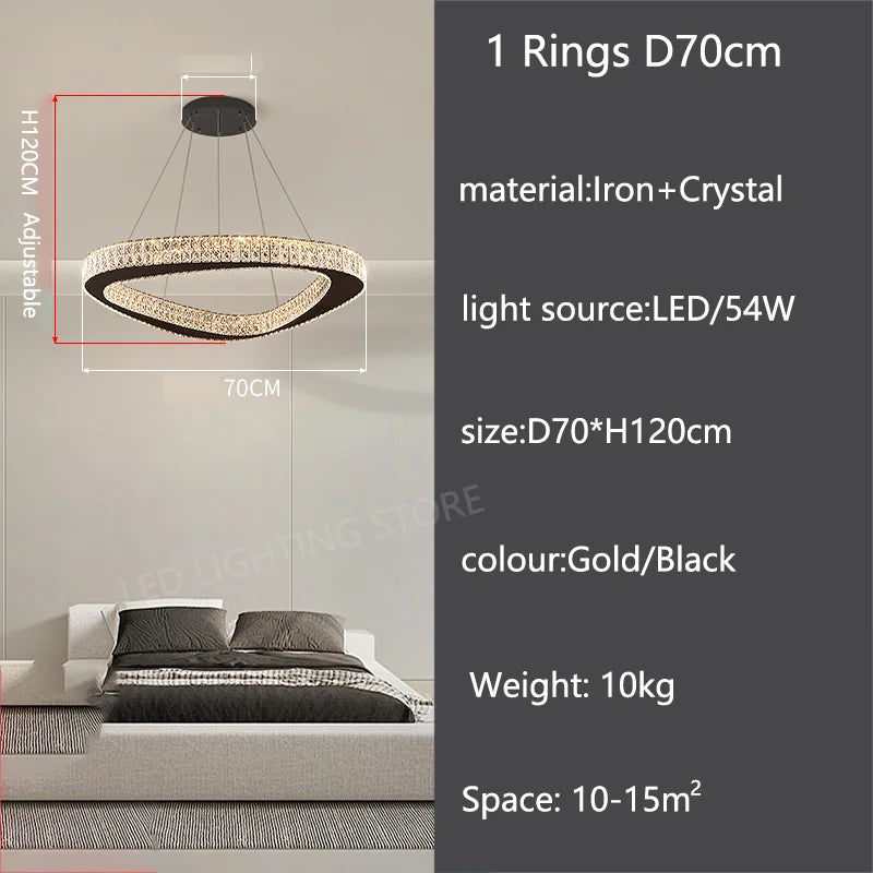 Modern Crystal LED Chandelier Stainless Steel Polished Cord Pendant Remote Control Dimmable AC 90-265V Villa Living Room Staircase