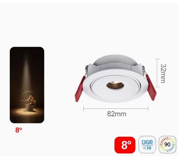 Narrow Beam Dimmable LED Recessed Downlight 3 8 15 Degree 5W 7W 10W CRI 90+ 85-265V