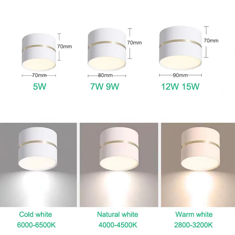 Dimmable Surface-Mounted LED Downlight 5W-15W CRI 85+ 90-110lm/W 120° AC 90-260V Black White
