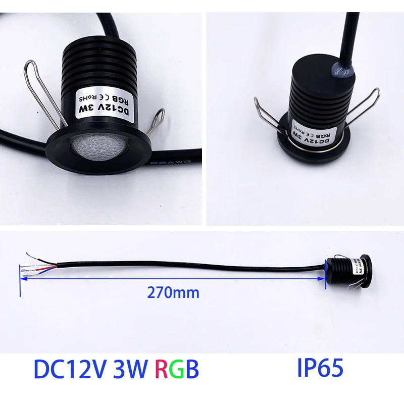 3W DC 12V Mini LED Recessed Spotlight IP65 PWM Dimmable 30° RGB RGBW WW NW CW 28mm Cutout