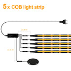COB LED Strip Kit 8mm Black PCB 100-300cm Touch Dimmer Through-Wood AC 100-240V DC 12V