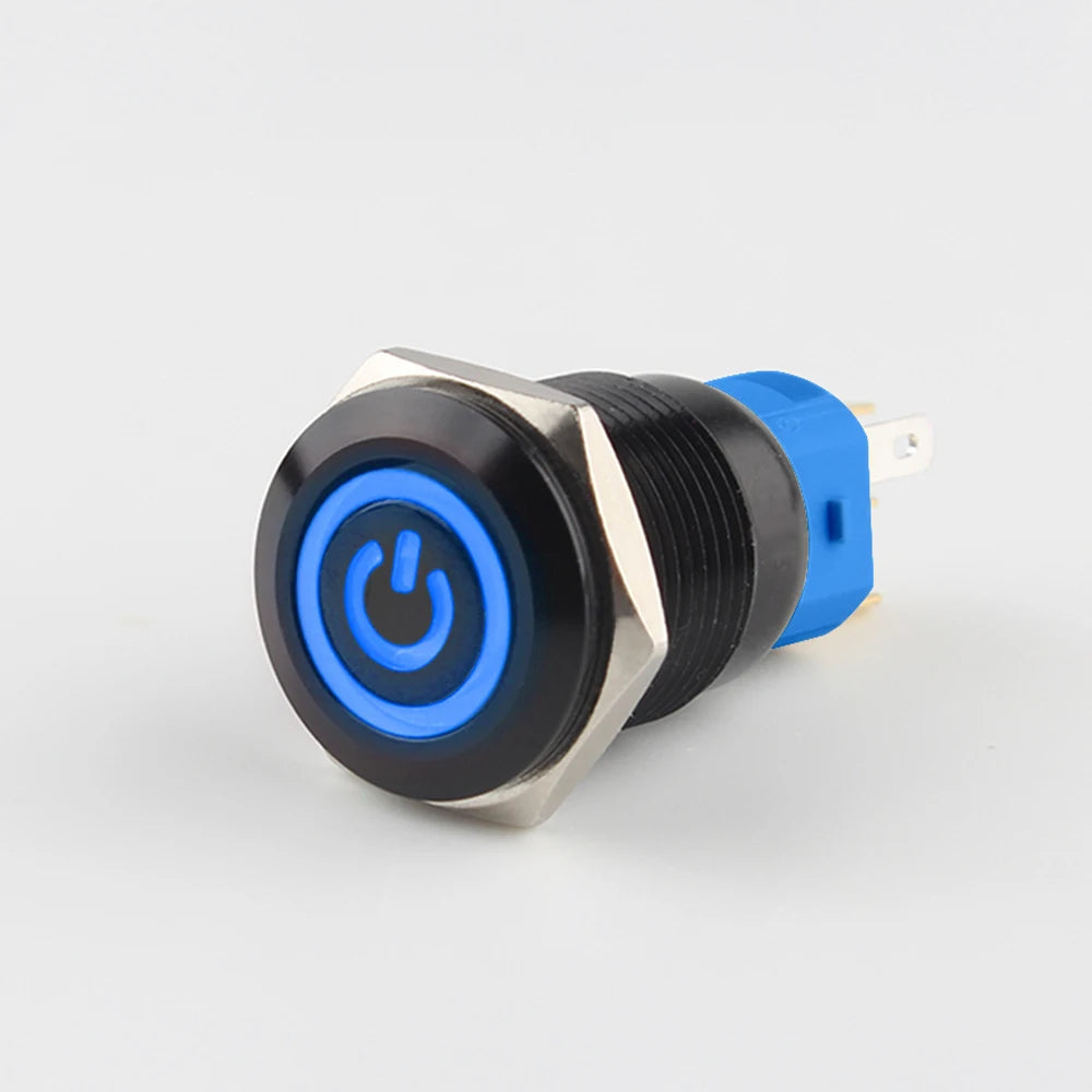 IP65 Waterproof Illuminated Metal Push Button Switch 16mm 19mm 22mm 3A Momentary or Latching LED 3-220V Black Aluminum Alloy 1NO1NC