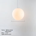 Nordic Glass Ball Pendant Light 10-40cm E27 G9 White Iron AC 90-260V 120cm Wire 3-5m²
