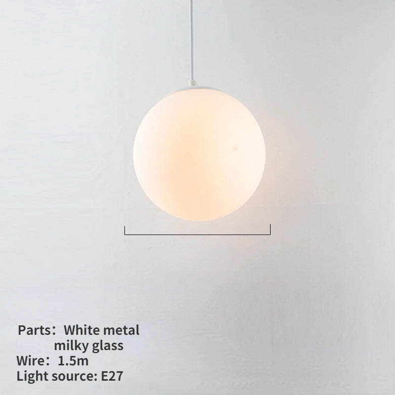 Nordic Glass Ball Pendant Light 10-40cm E27 G9 White Iron AC 90-260V 120cm Wire 3-5m²
