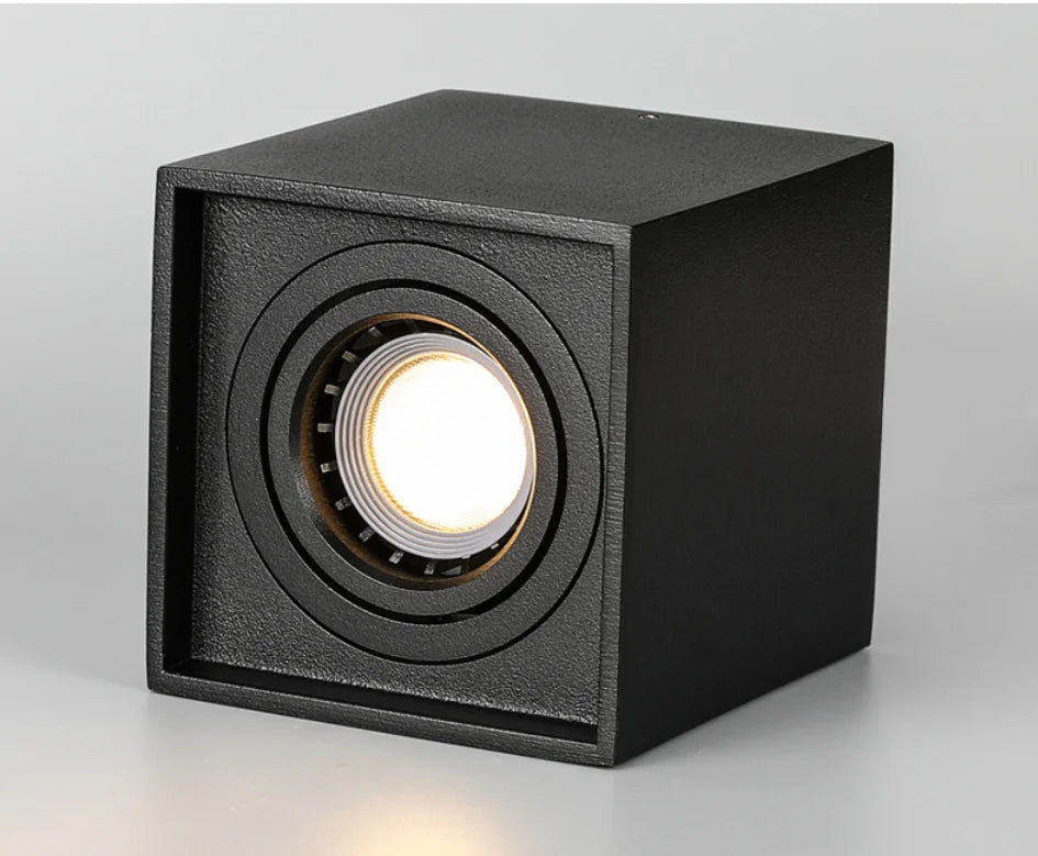 Square Surface-Mount LED Downlight 7W 12W Replaceable GU10 360° Pivot CRI 90+ AC 85-265V