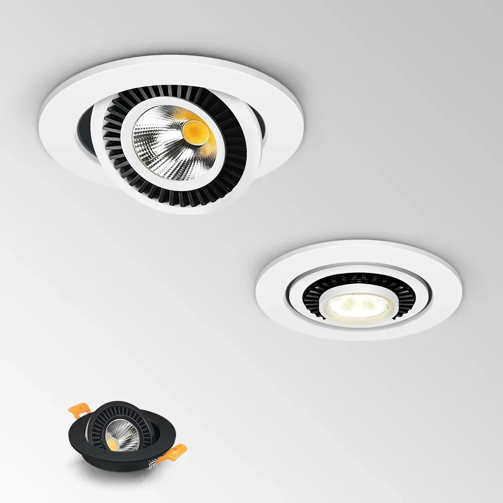 5W-18W Angle-Adjustable COB LED Recessed Downlight 360° Epistar CRI 90+ 110lm/W AC 85-265V