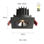 Dimmable Anti-Glare Adjustable Beam COB LED Recessed Downlight 7W 12W CRI 90+ 85-265V