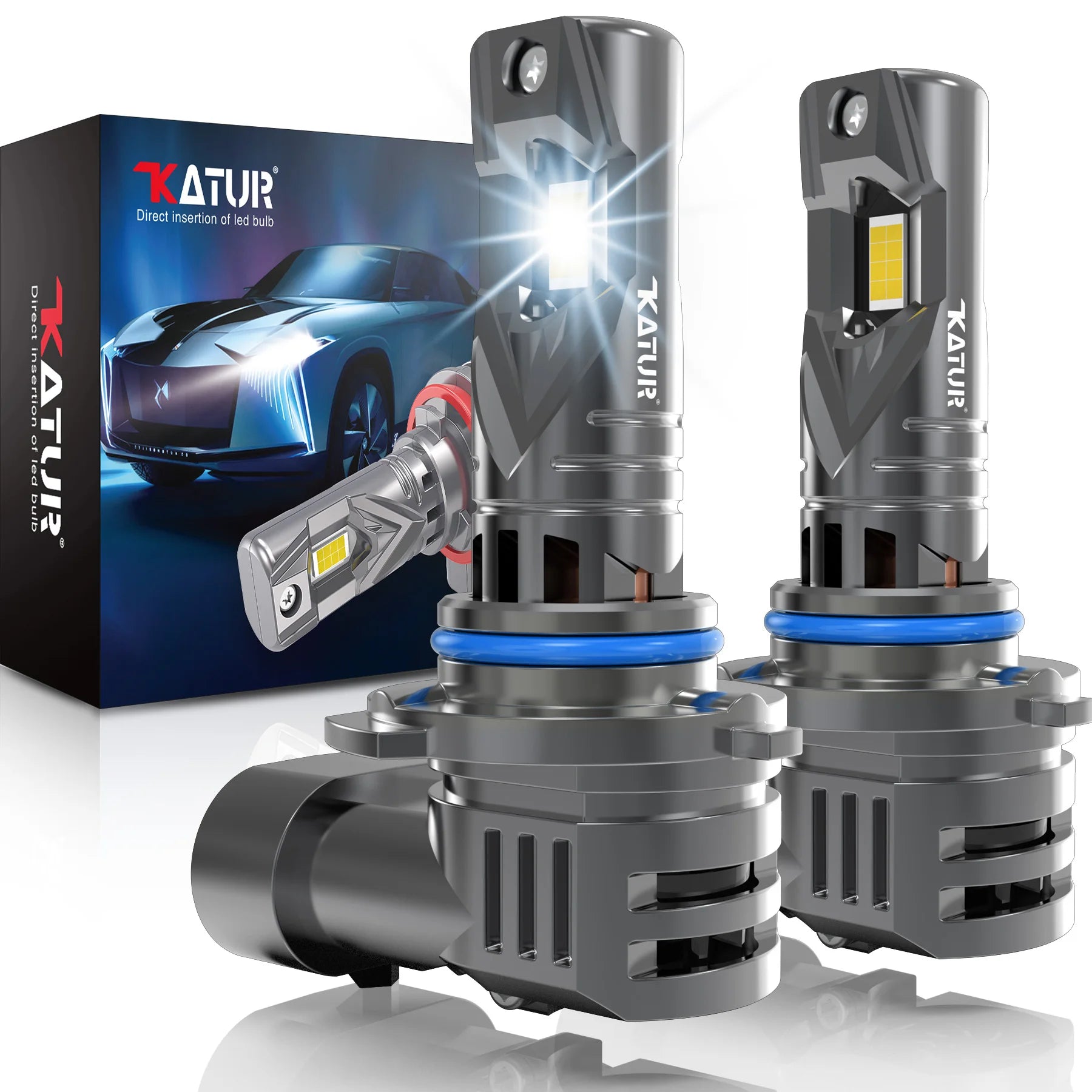 KaTur H1 H3 H4 H7 H8 H11 9005 9012 LED Headlight Bulb 6500K 360° Plug-Play 12V 2 Pack
