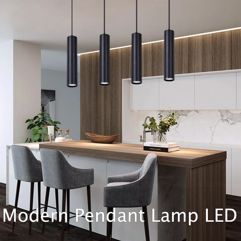 Modern Aluminum LED Pendant Light 10W 15W Long Tube 6x16cm 6x30cm AC 110-265V Black