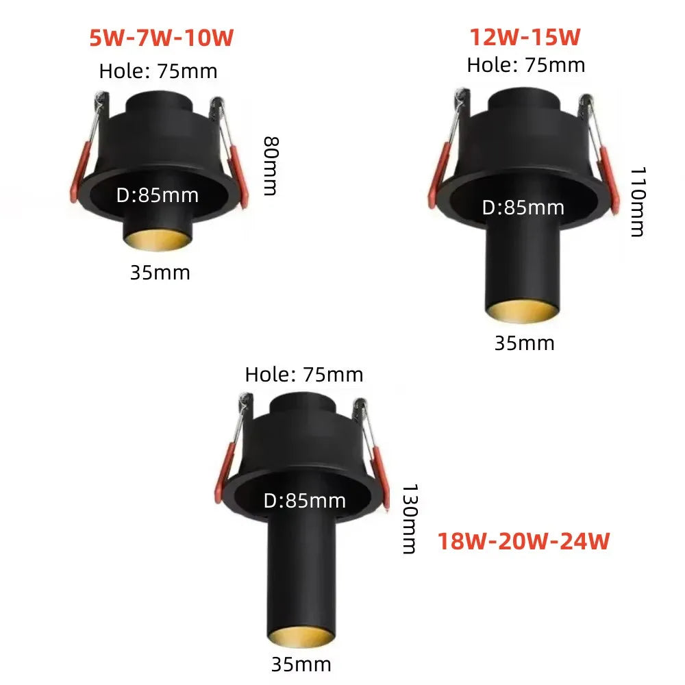 Dimmable 360-Degree Adjustable COB LED Recessed Downlight 5W 7W 10W 12W 15W 18W 20W 24W
