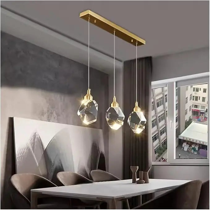 Modern Crystal Raindrop LED Chandelier Pendant Light 5 Head Gold Aluminum Cord Pendant AC 90-260V Living Room Dining Room