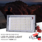 DC 12V 100W LED Flood Light IP66 SMD2835 9000lm CRI 85+ Cool White Portable Emergency