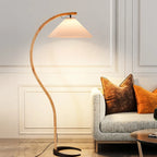 Nordic Solid Wood Pleated Fabric LED Floor Lamp E26 Dimmable Remote Control AC 90-260V D32 x H150cm Living Room Bedroom Study