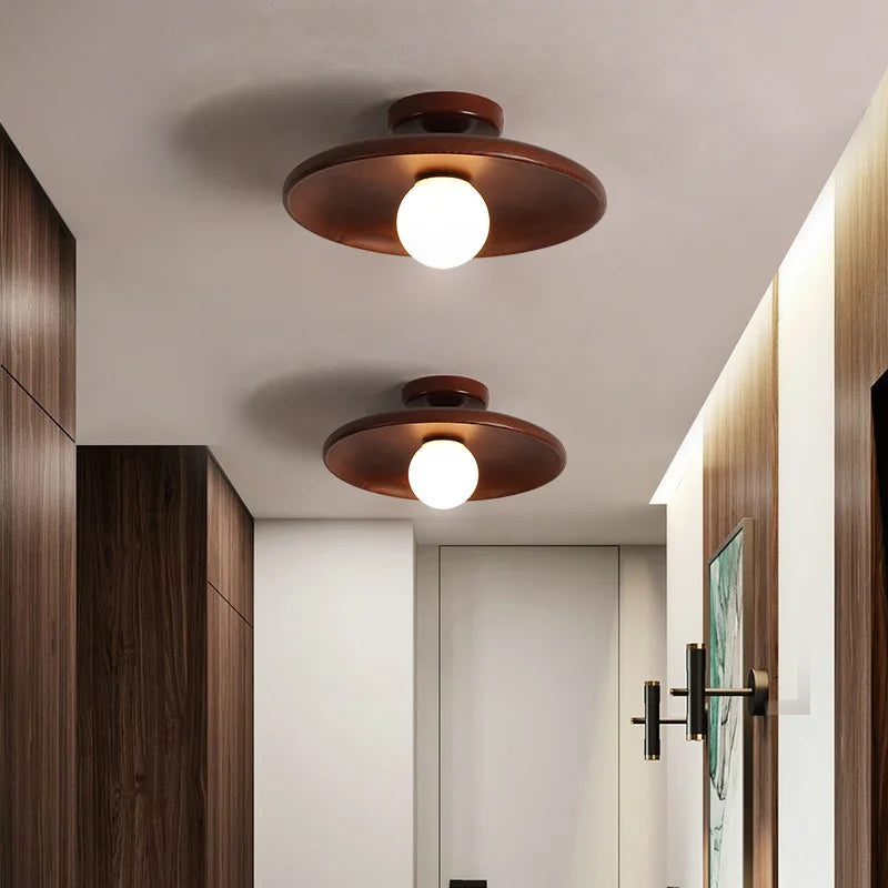 Nordic Japanese Bamboo Wood Glass LED Ceiling Lamp E26 E27 Surface Mount AC 90-260V Corridor