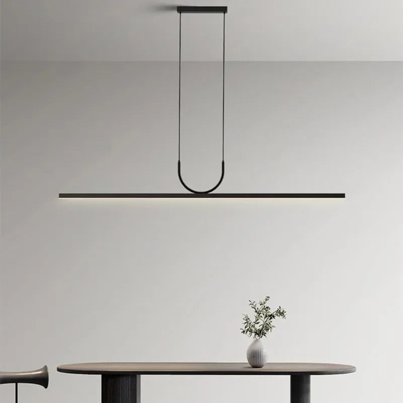 Nordic Long LED Pendant Light Iron 80cm 100cm 120cm 150cm Black White Kitchen Island 90-260V
