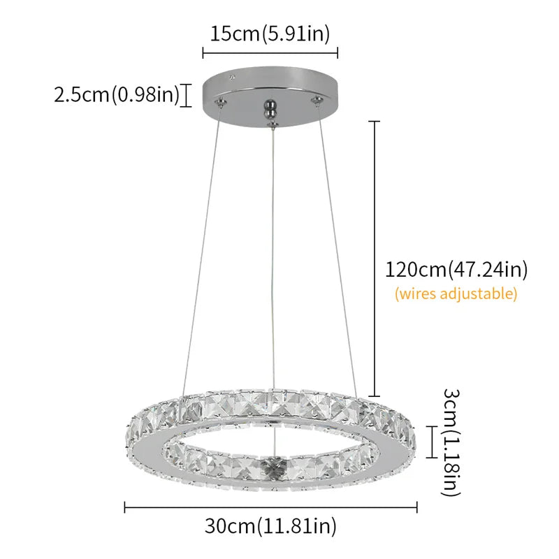 Luxury Ring LED Chandelier Pendant Light Stainless Steel Crystal Flush Mount Knob Dimmable Living Room Dining Room AC 90-260V