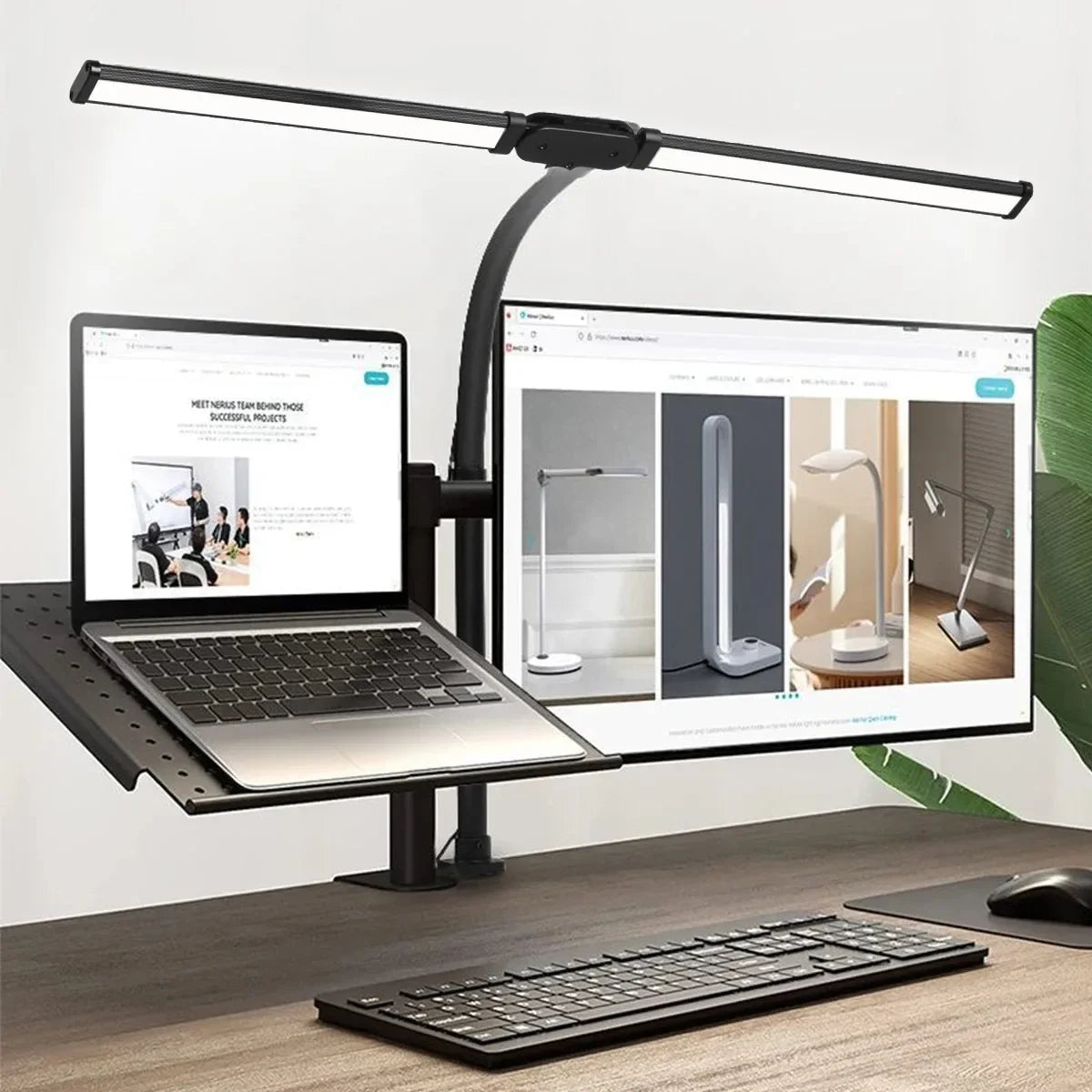 Double-Head LED Desk Lamp 80cm USB DC 5V CRI 90 5-Level Dim 5-CCT 2700-6500K Remote