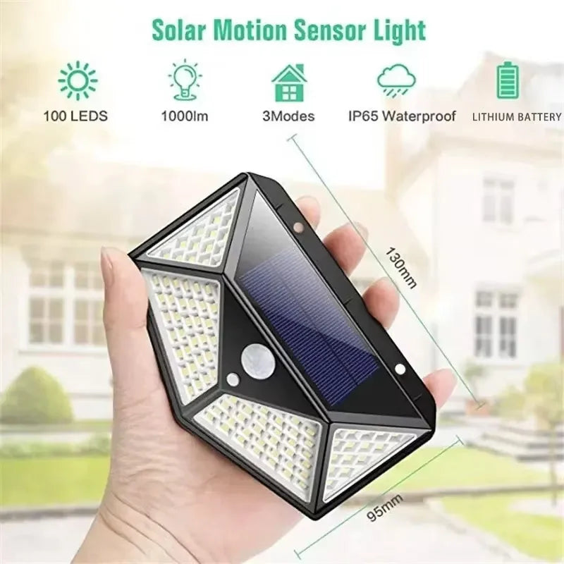 ESMARTER 100 LED Solar Motion Sensor Light 270° 6-8m PIR 3-Mode IP65 13.5x9.7x5cm