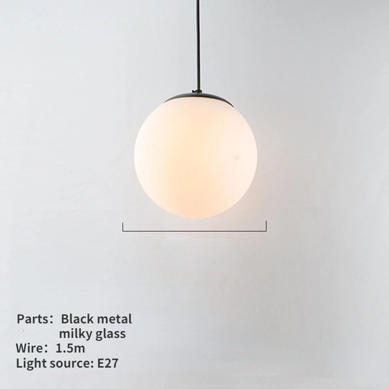 Nordic Glass Ball Pendant Light 10-40cm E27 G9 White Iron AC 90-260V 120cm Wire 3-5m²