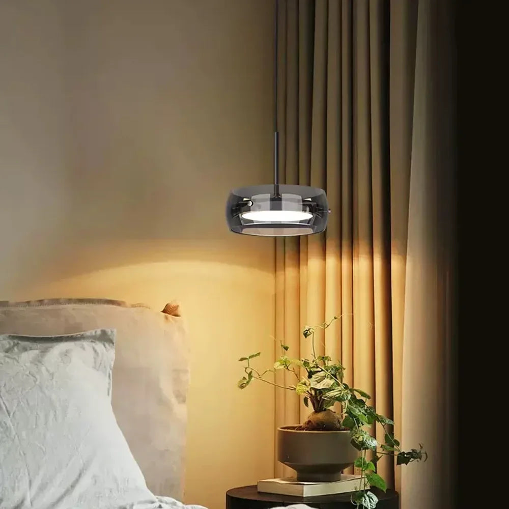 Modern LED Glass Pendant Light 12W 36W Gray Plated Full-Spectrum Touch Switch AC 90-260V