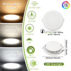 2-Pack LED Recessed Downlight 6W-24W 3-CCT AC 100-240V Ceiling Spot Warm Natural Cool White