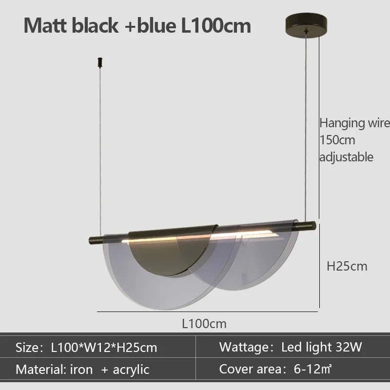 Nordic Minimalist Linear LED Chandelier Iron Acrylic Semi Flush Mount Touch Switch 3 Color Temperatures AC 90-260V Dining Room Bar