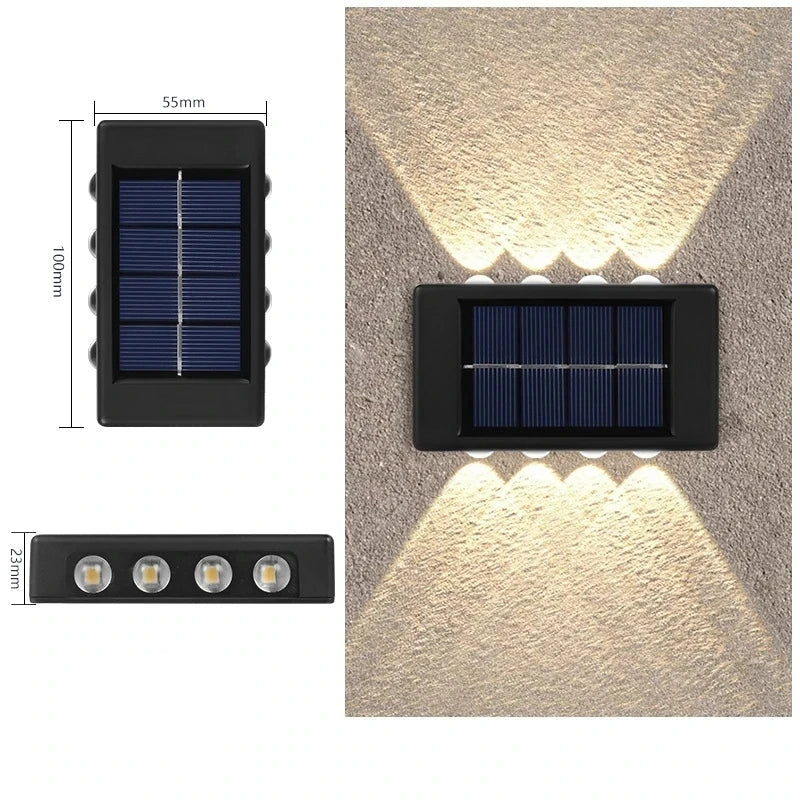 Solar LED Outdoor Wall Light Up and Down 2 or 6 LED IP65 Waterproof 600mAh Auto On/Off Warm White Cool White Garden Fence Stair Corridor