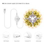 USB 5V LED Strip Light with PIR Motion Sensor SMD 2835 IP65 Waterproof 60 LED/m 1m 2m 3m Warm White Cool White Adjustable Delay