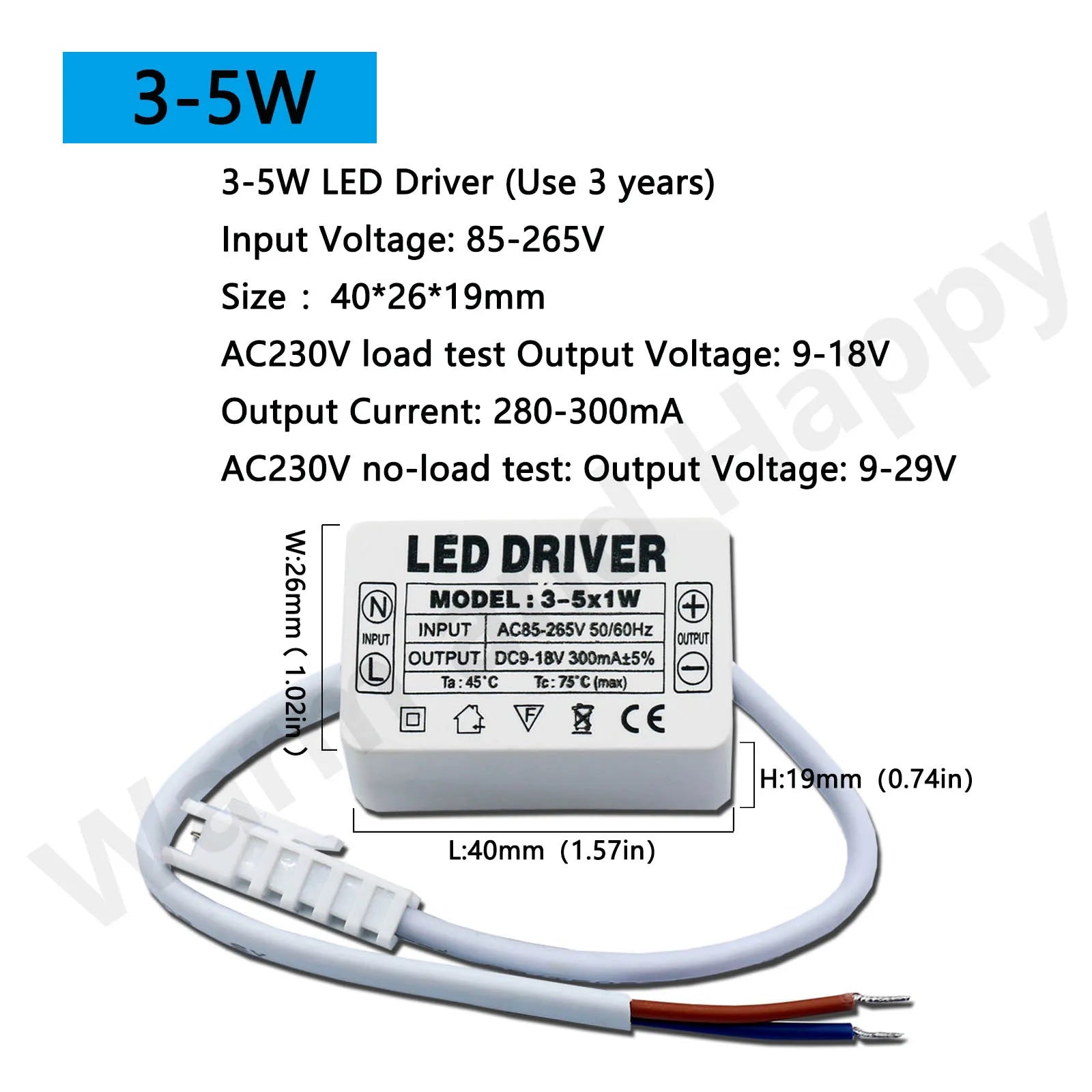 Isolated Constant Current LED Driver 280-300mA 1-3W to 25-36W AC 85-265V Aishi IC OVP