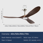 Nordic Industrial Ceiling Fan with LED Light DC Motor 42 52 60 70 Inch Remote Control