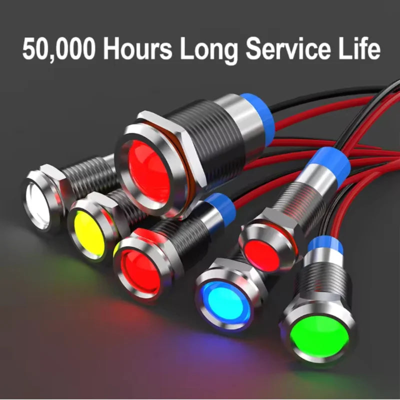 6mm LED Metal Indicator Light Waterproof Signal Lamp with Wire 6V 12V 24V 220V