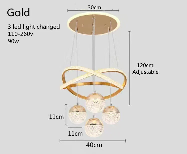 Modern LED Chandelier Iron Acrylic Semi Flush Mount 400mm Up and Down Shadeless AC 110-260V Black Gold Dining Room Living Room