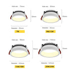 Dimmable Anti-Glare LED Recessed Downlight 7W 9W 12W 15W 18W 20W 24W CRI 90+ 80° AC 85-265V